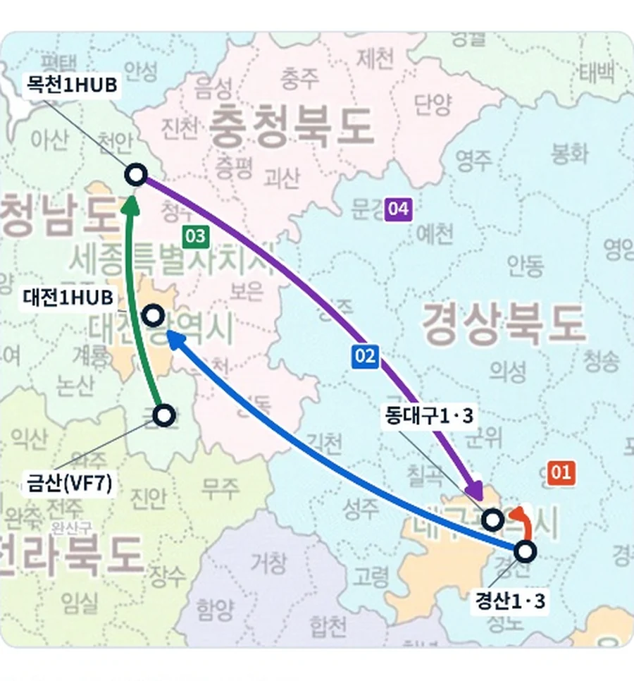 경산·대전·목천 운행 노선 지도