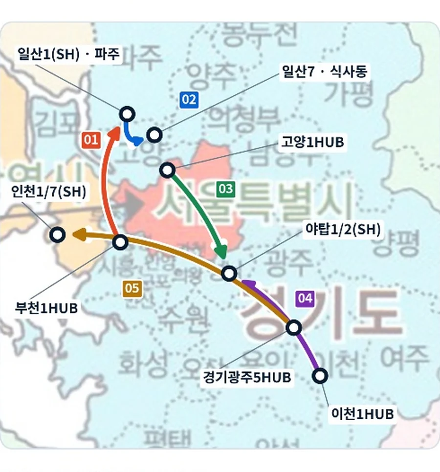 부천·일산·수도권 운행 노선 지도