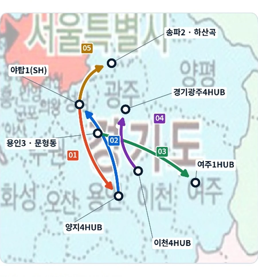 야탑·경기동부 운행 노선 지도